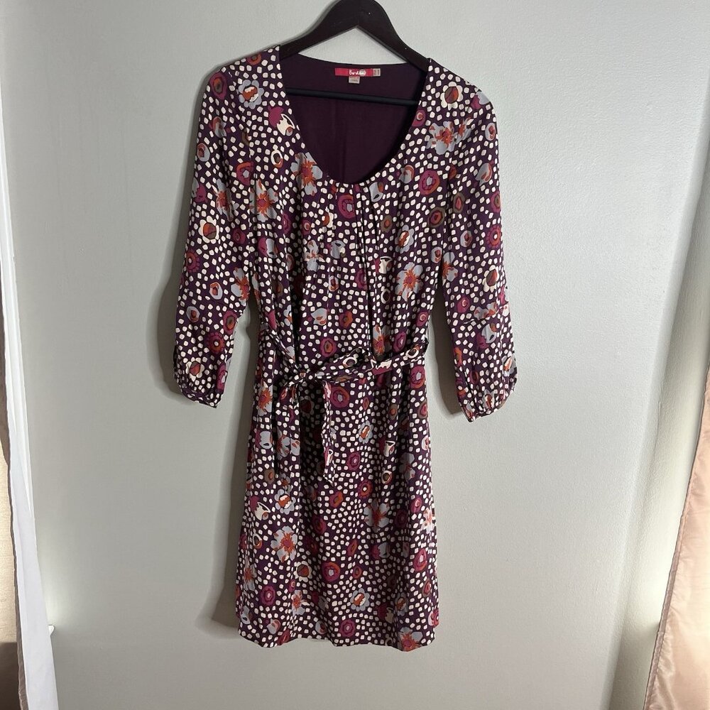 Boden Size 6 Silk Long Sleeve Purple Dress Mini Floral Dot